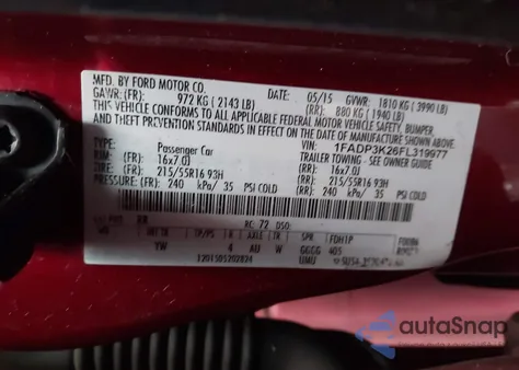 2015 Ford Focus Se z USA, uszkodzony, nr VIN 1FADP3K26FL319977